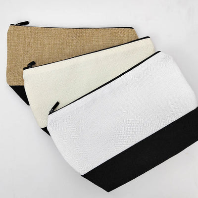 Sublimation Blank Linen Makeup Bag with Black Bottom | DIY Heat Transfer Cosmetic Pouch & Pencil Case