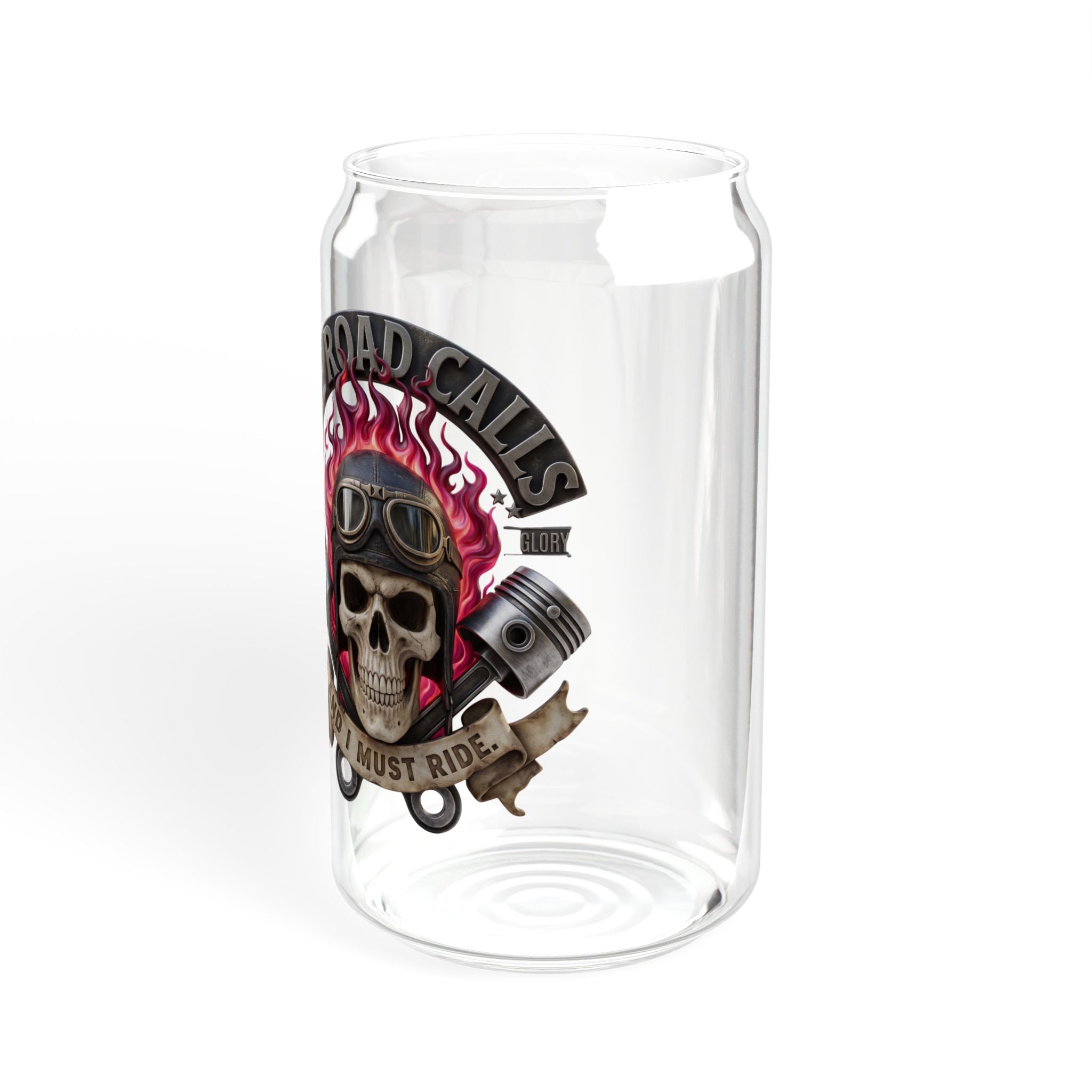 Skull Rider 16oz Glass Sipper with Bamboo Lid — Biker Garage Drinkware
