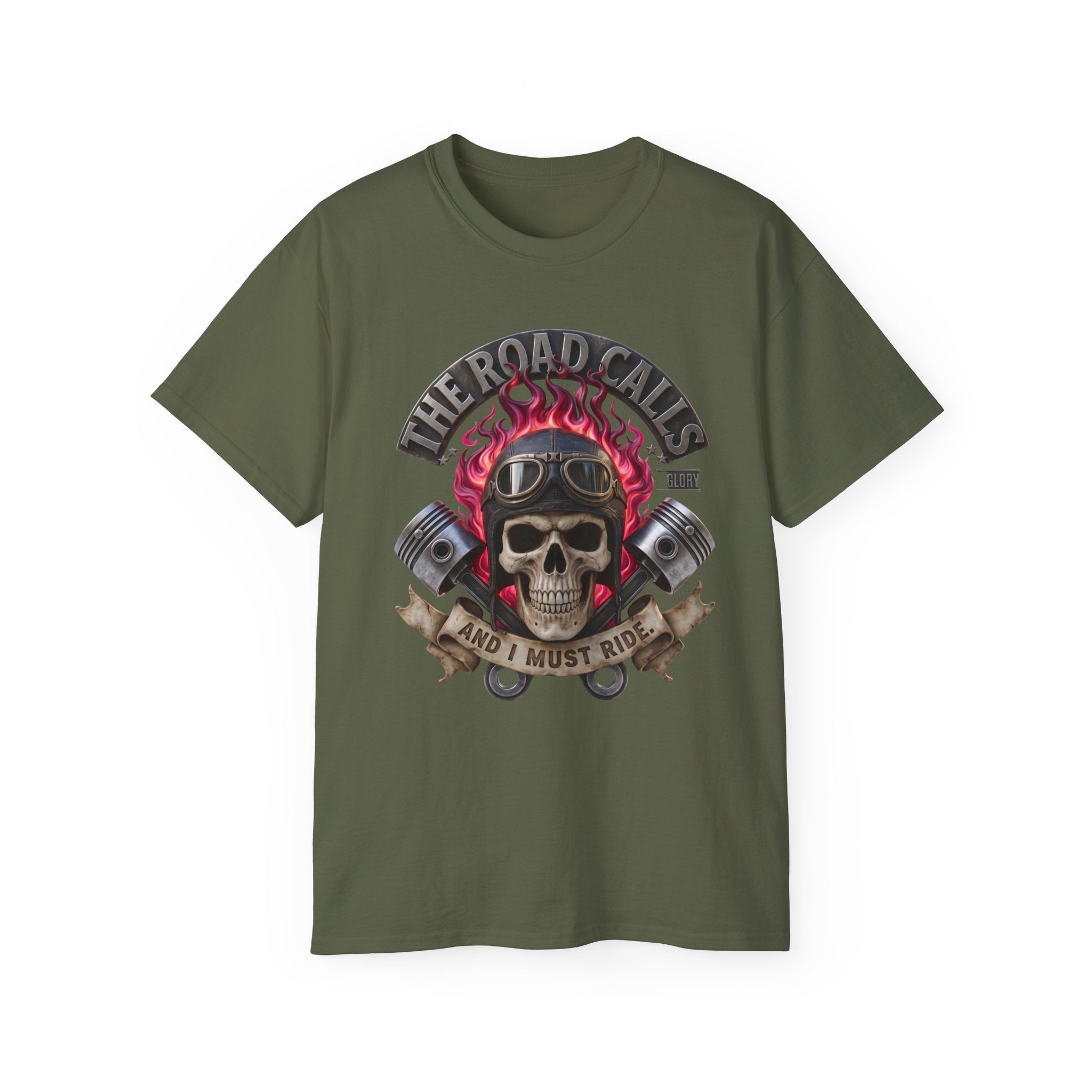 Motorcycle Skull T-Shirt — "The Road Calls and I Must Ride" Biker Tee
