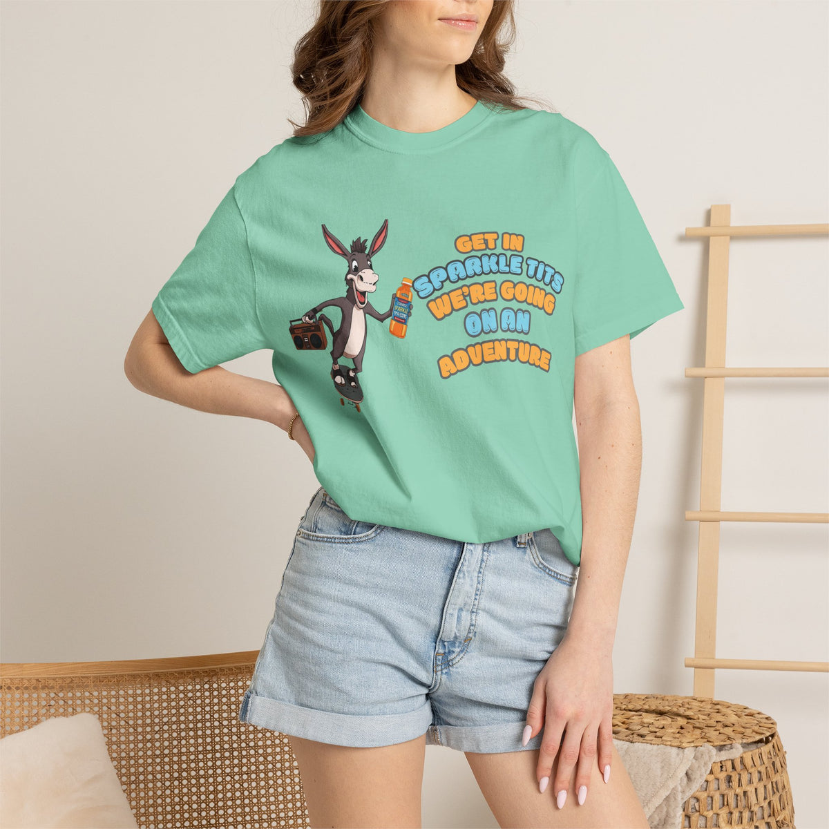 Get In Sparkle Tits We're Going on an Adventure Funny Graphic T-Shirt