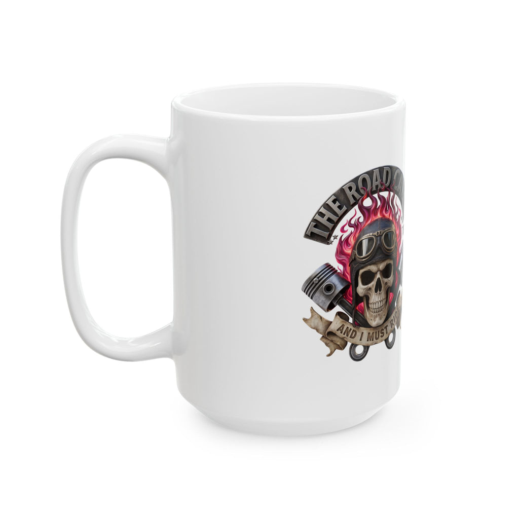 Skull Rider Ceramic Mug – 'The Road Calls' Biker Coffee Cup (11oz & 15oz)