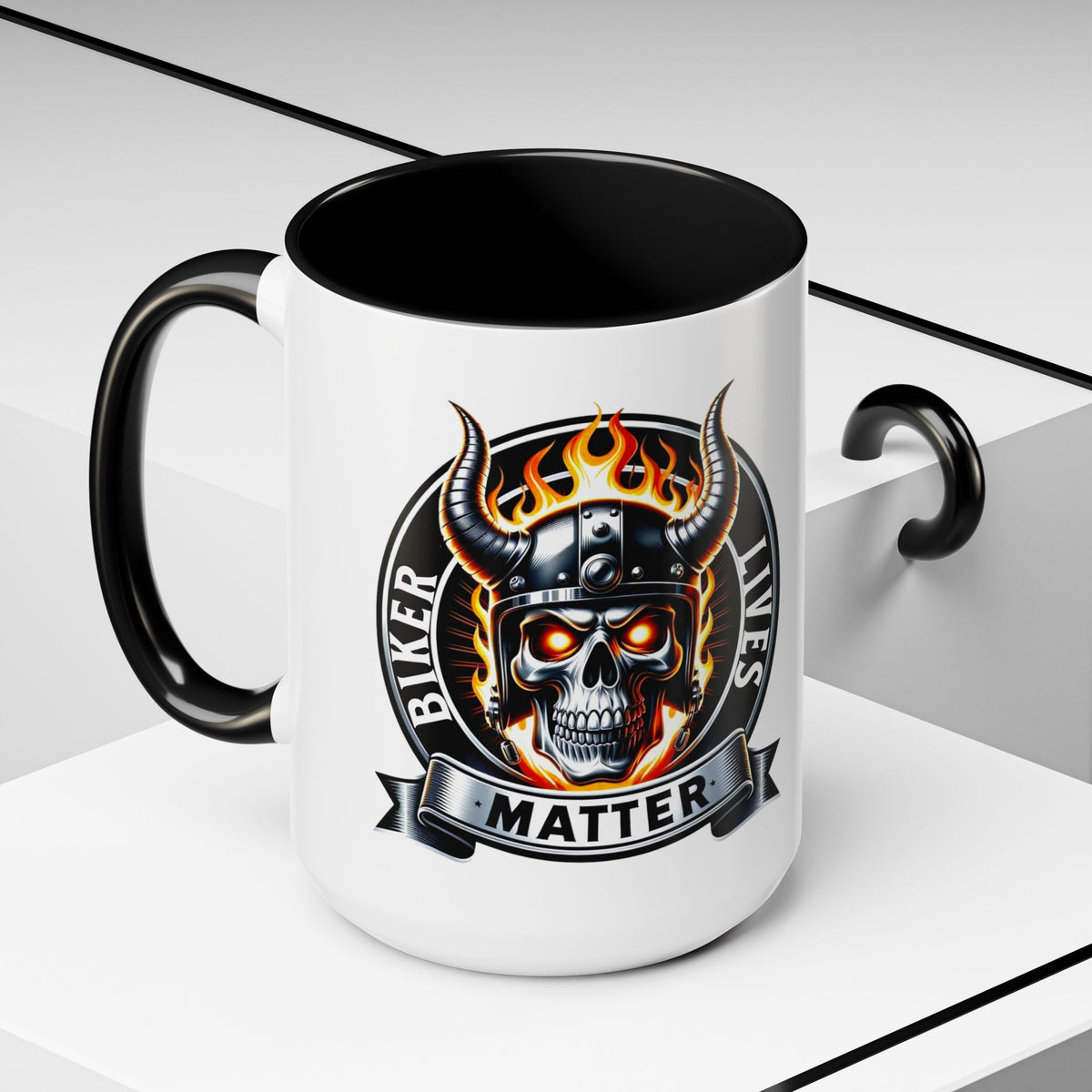 Flaming Skull Biker Coffee Mug – Accent 11oz & 15oz for Motorcycle Riders