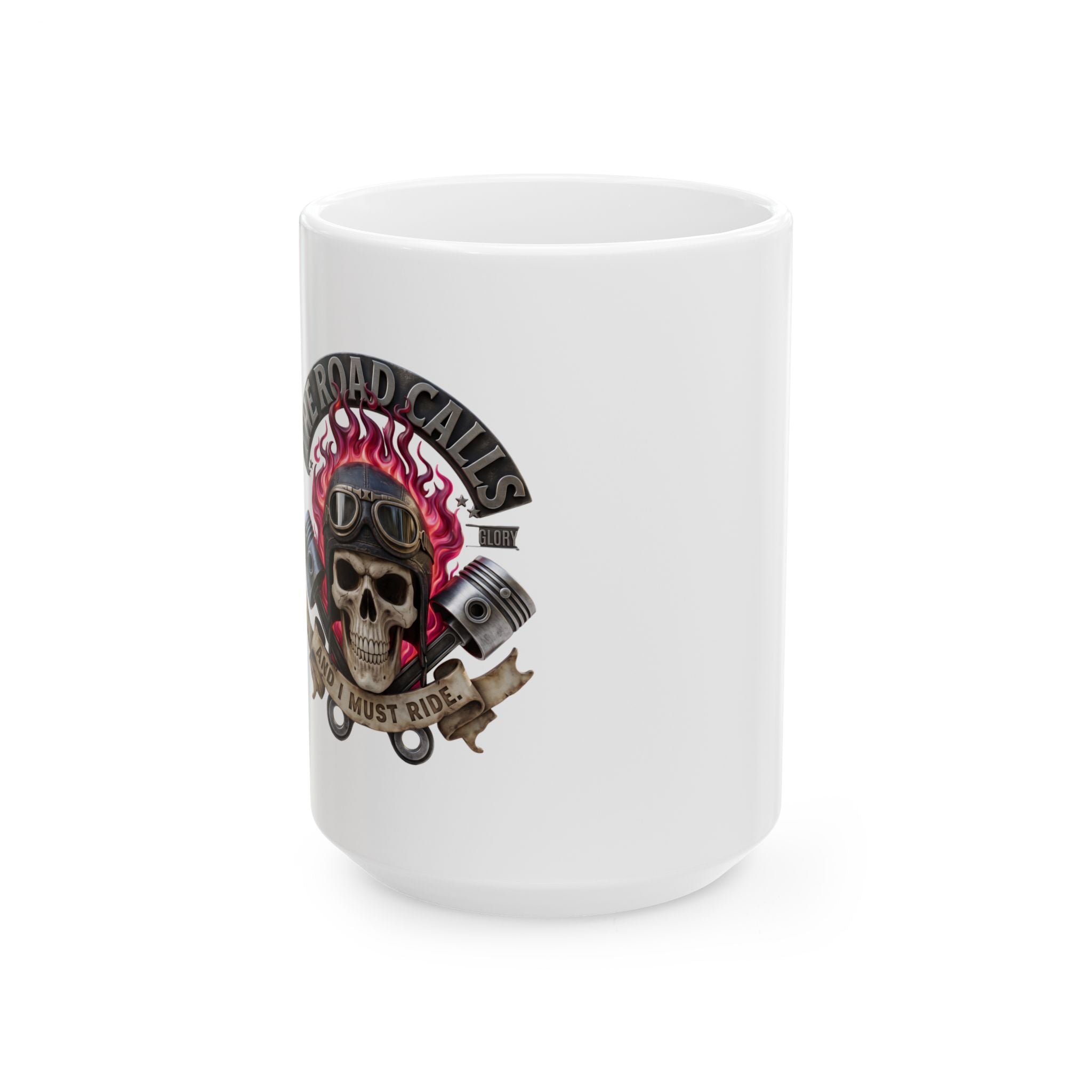 Skull Rider Ceramic Mug – 'The Road Calls' Biker Coffee Cup (11oz & 15oz)