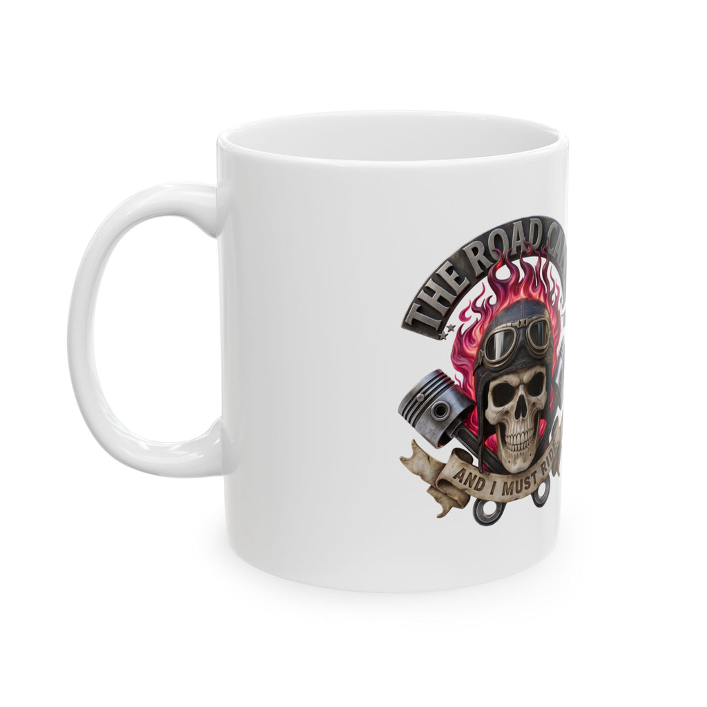 Skull Rider Ceramic Mug – 'The Road Calls' Biker Coffee Cup (11oz & 15oz)
