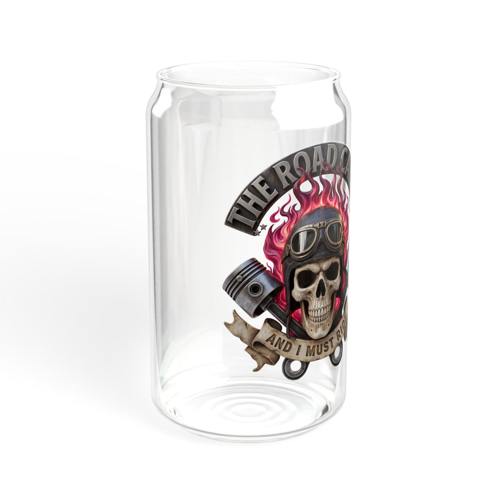 Skull Rider 16oz Glass Sipper with Bamboo Lid — Biker Garage Drinkware