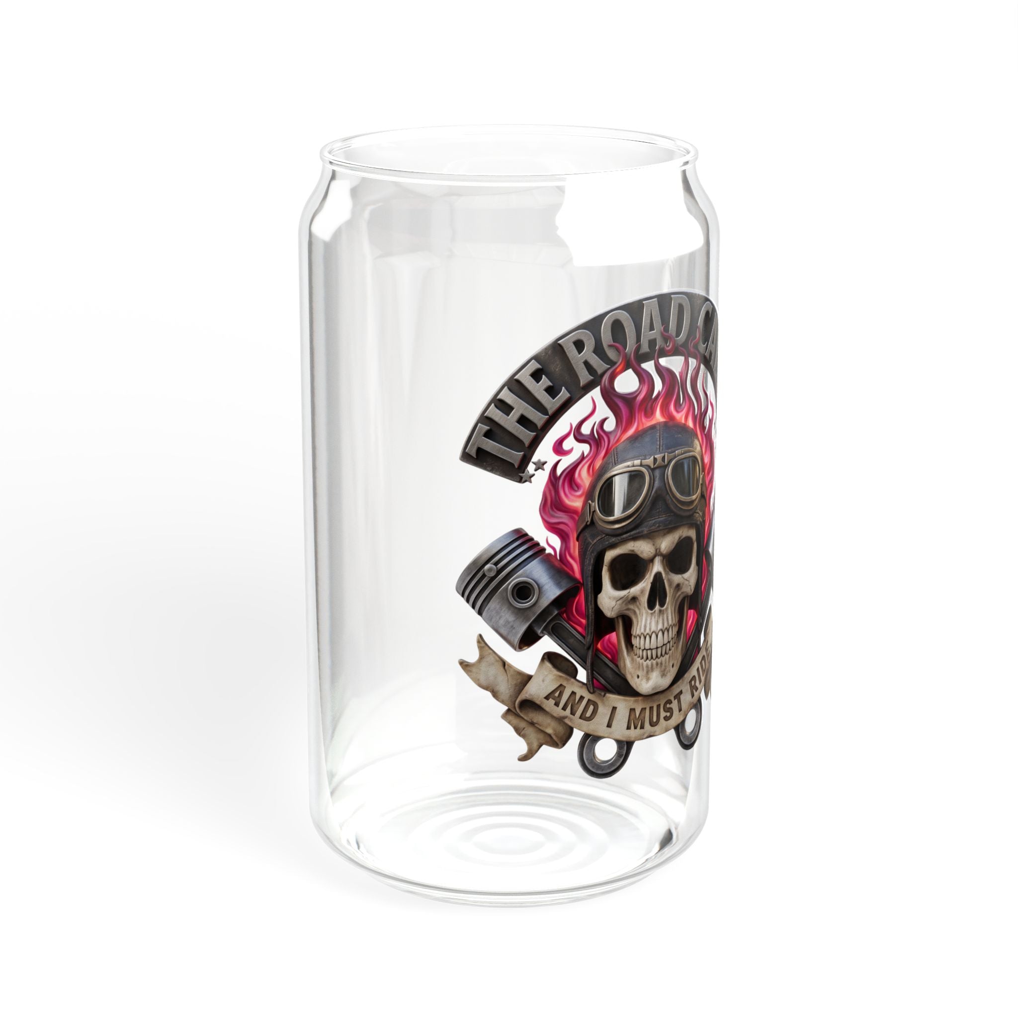 Skull Rider 16oz Glass Sipper with Bamboo Lid — Biker Garage Drinkware
