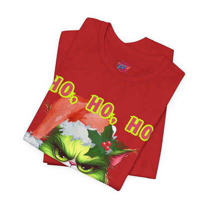 Angry Christmas Cat “Ho Ho Ho” T-Shirt – Bella+Canvas 3001