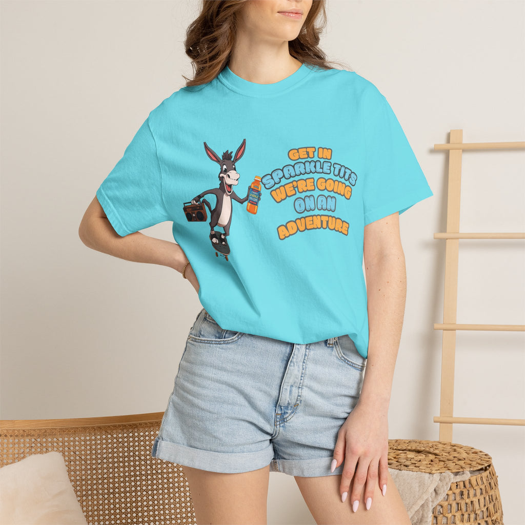 Get In Sparkle Tits We're Going on an Adventure Funny Graphic T-Shirt