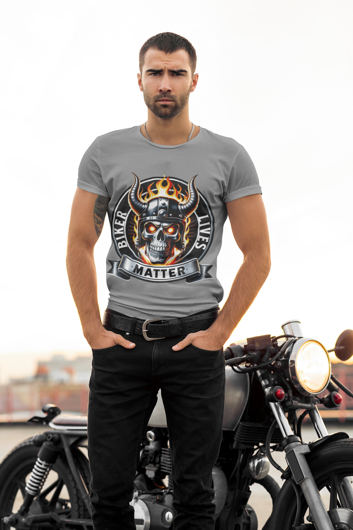 Biker Lives Matter Skull Tee – Flaming Helmet Graphic T‑Shirt
