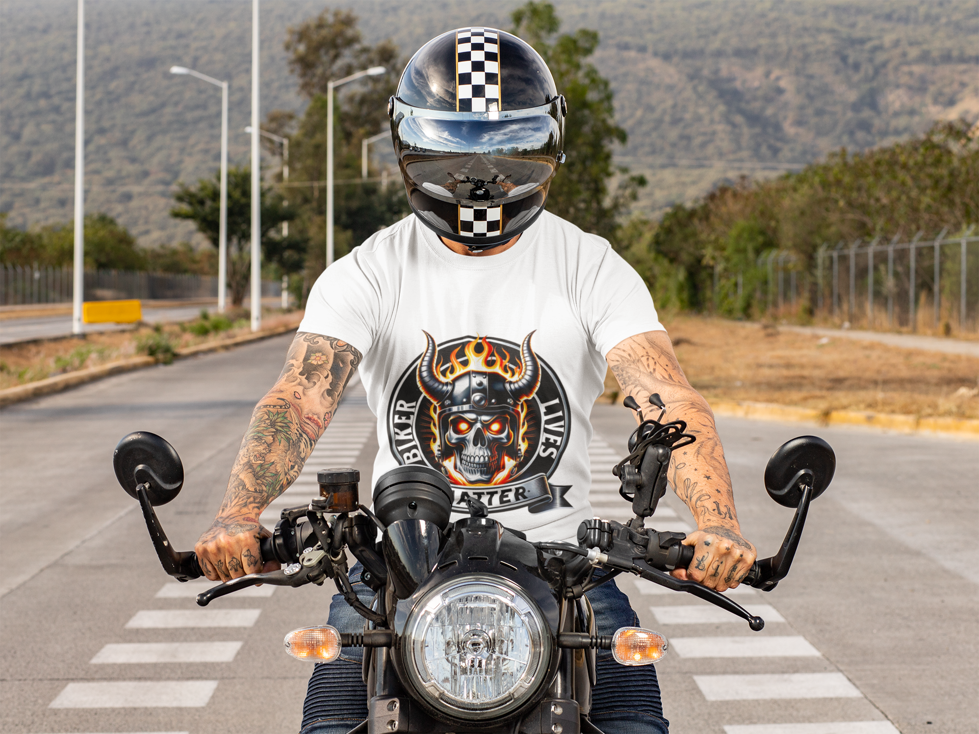 Biker Lives Matter Skull Tee – Flaming Helmet Graphic T‑Shirt
