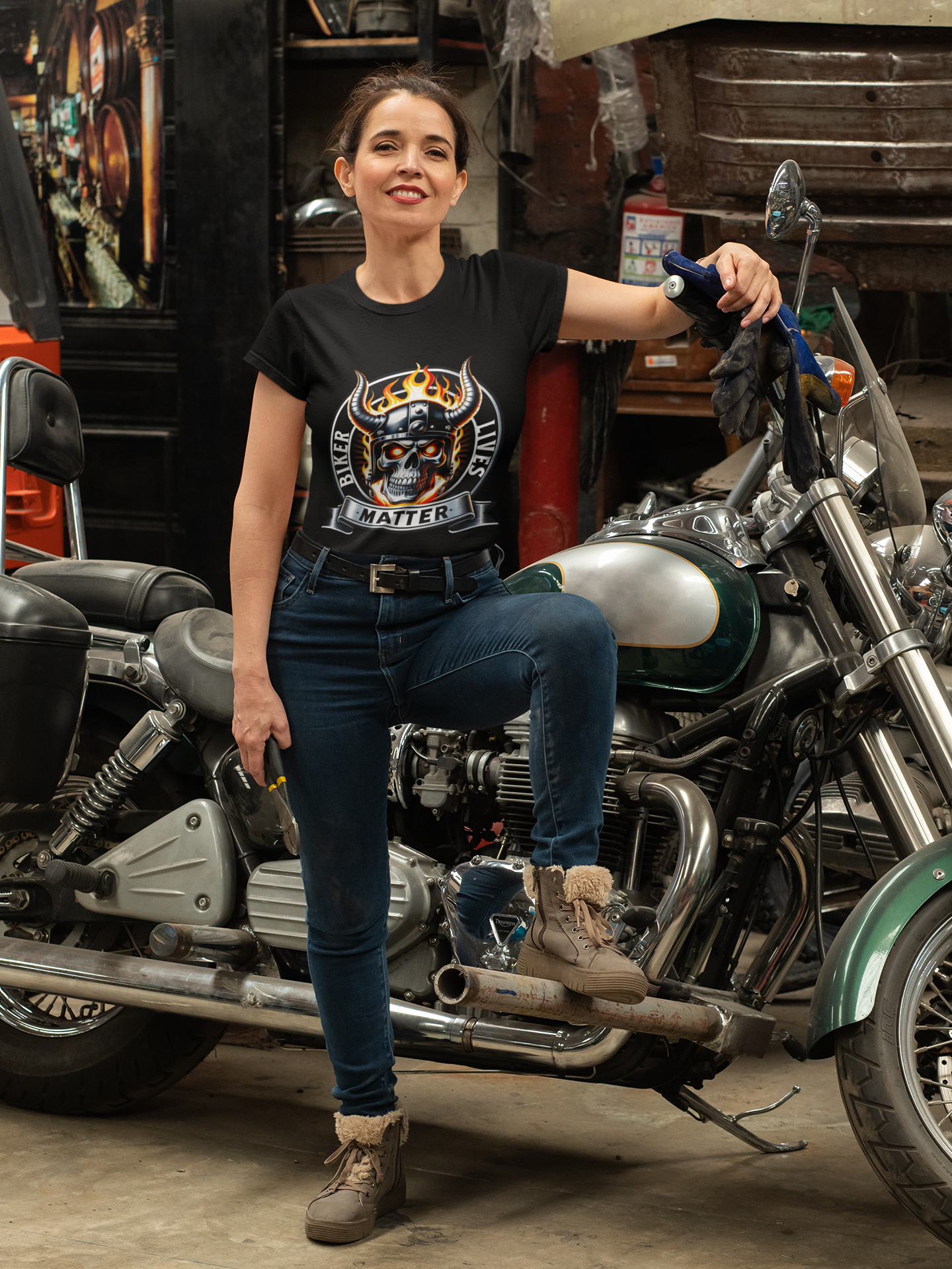 Biker Lives Matter Skull Tee – Flaming Helmet Graphic T‑Shirt