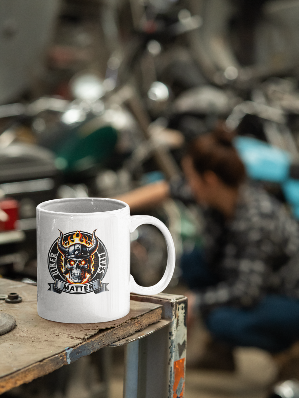Flaming Skull Biker Coffee Mug - Accent 11/15oz