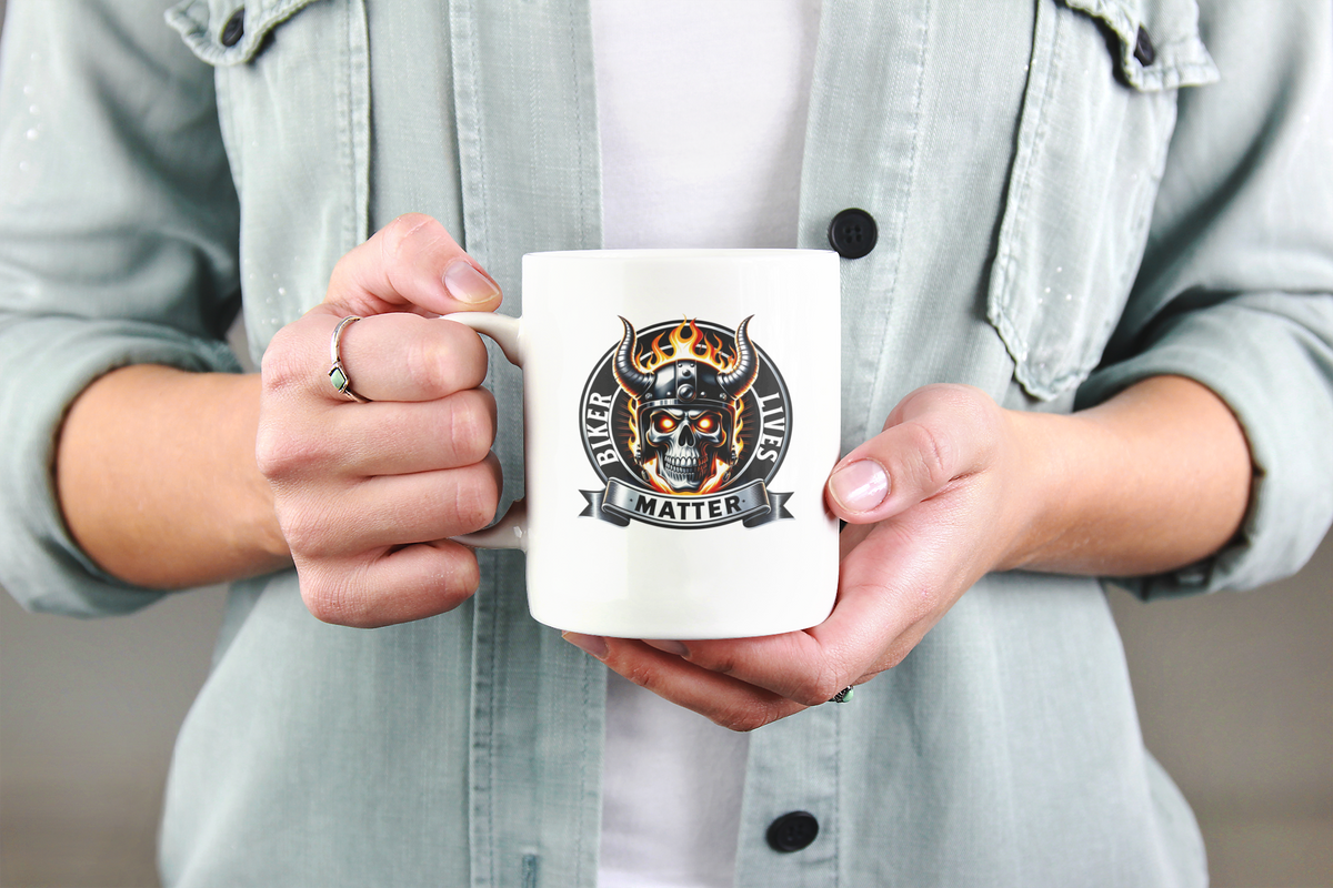 Flaming Skull Biker Coffee Mug – Accent 11oz & 15oz for Motorcycle Riders