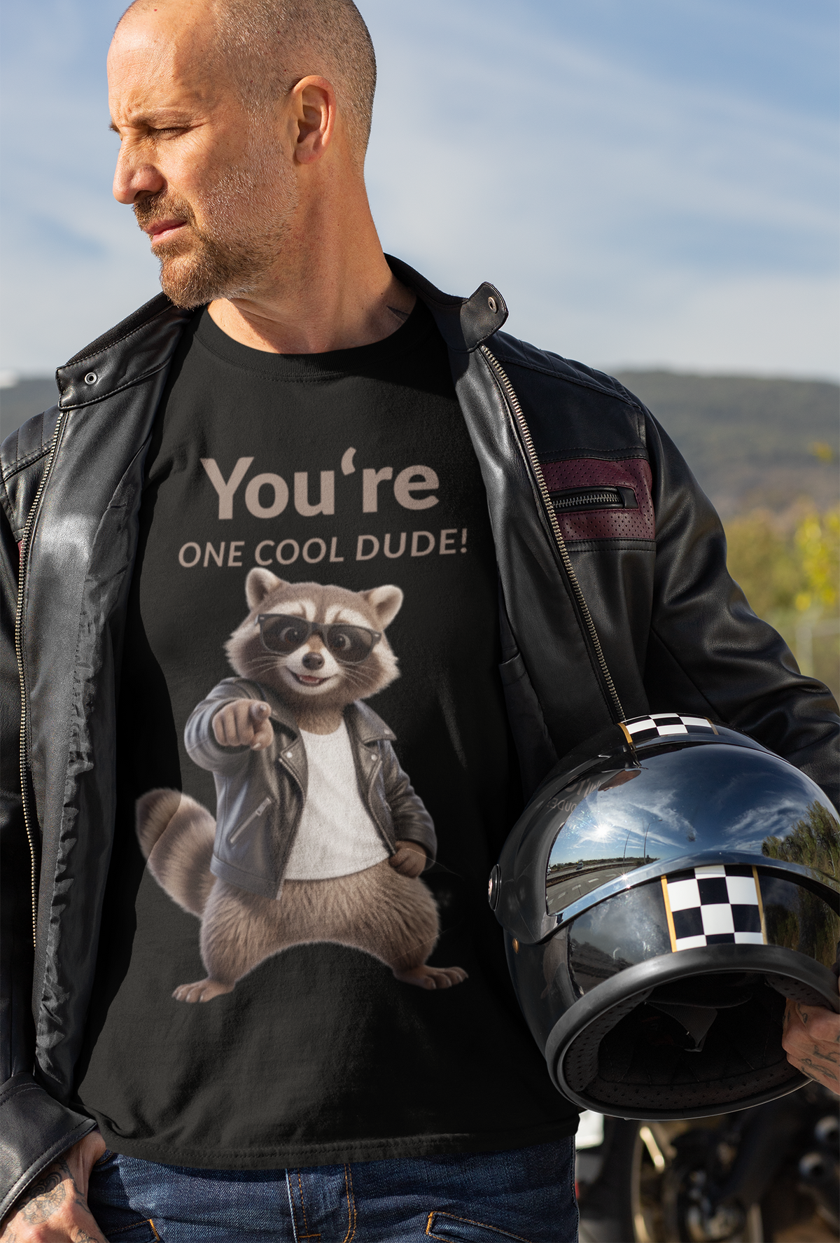 You're One Cool Dude! Raccoon Graphic T-Shirt – Front Print