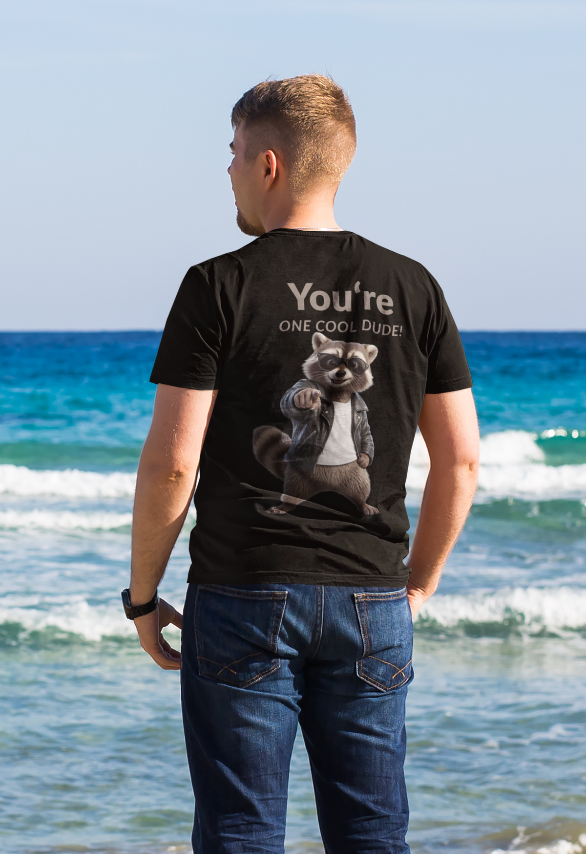 You're One Cool Dude! Raccoon Graphic T-Shirt – Funny Back Print Tee