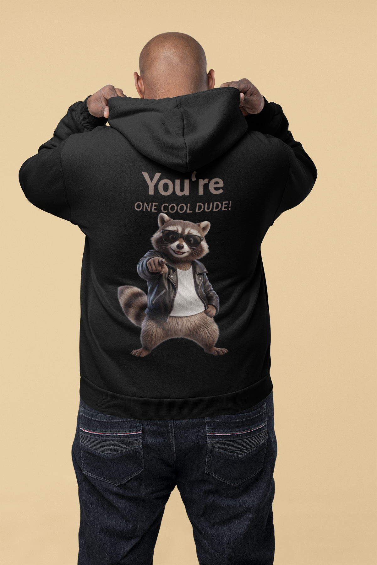 You're One Cool Dude! Raccoon Graphic Hoodie – Funny Back Print Sweatshirt