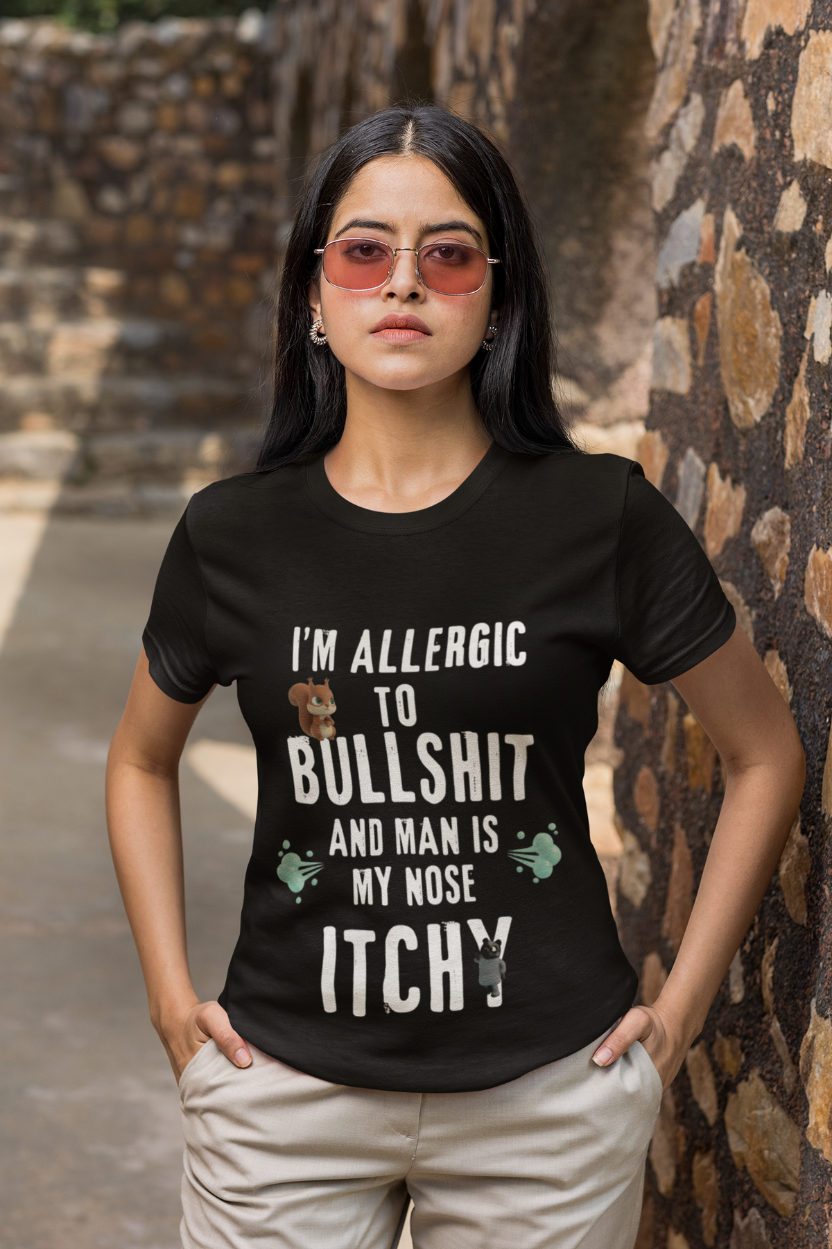 Funny Graphic Tee — "I’m Allergic to Bullshit and My Nose Gets Itchy"
