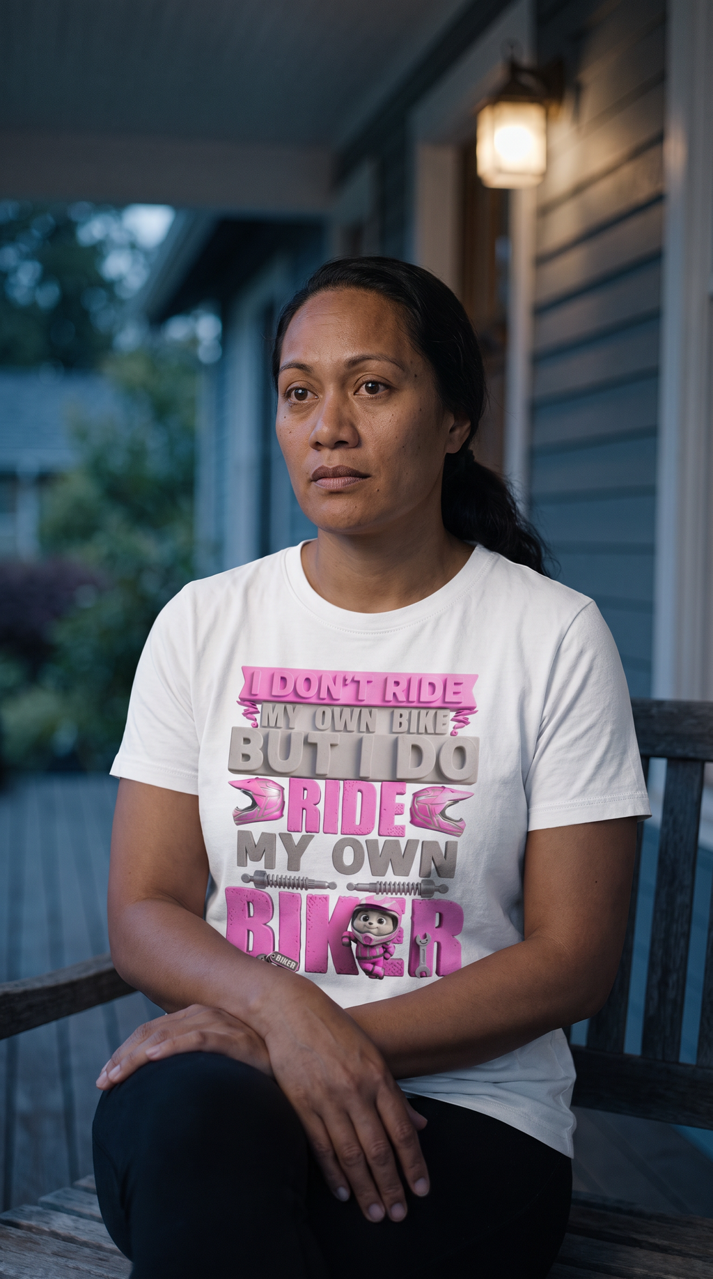 Biker T‑Shirt — "I Don't Ride My Own Bike But I Do Ride My Own Biker" Pink Graphic