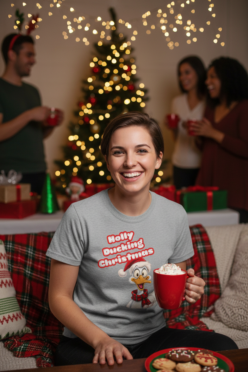 Holly Ducking Christmas Funny T-Shirt | Holiday Humor Tee