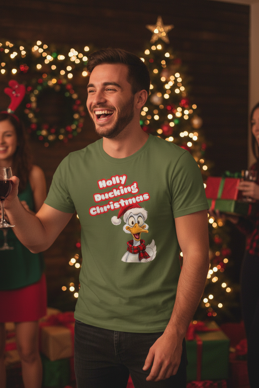 Holly Ducking Christmas Funny T-Shirt | Holiday Humor Tee