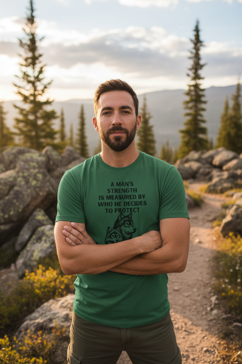A Man's Strength Dog Lover Quote T-Shirt | Animal Protection Graphic Tee