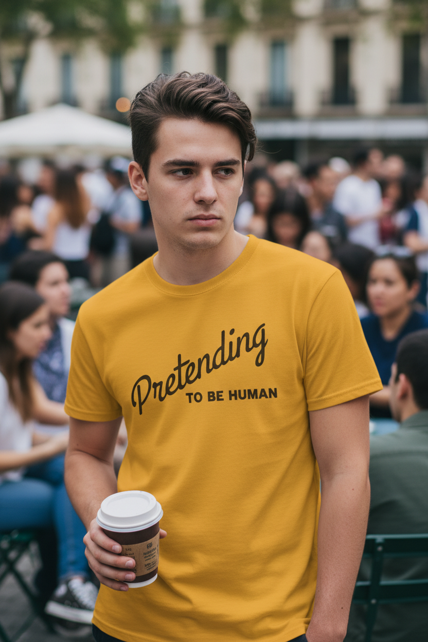 Pretending to Be Human Funny Graphic T-Shirt | Introvert Humor Tee