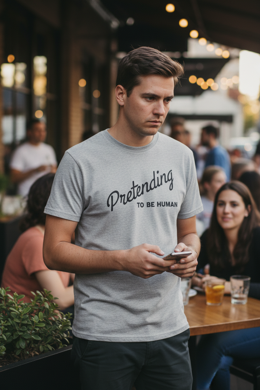 Pretending to Be Human Funny Graphic T-Shirt | Introvert Humor Tee