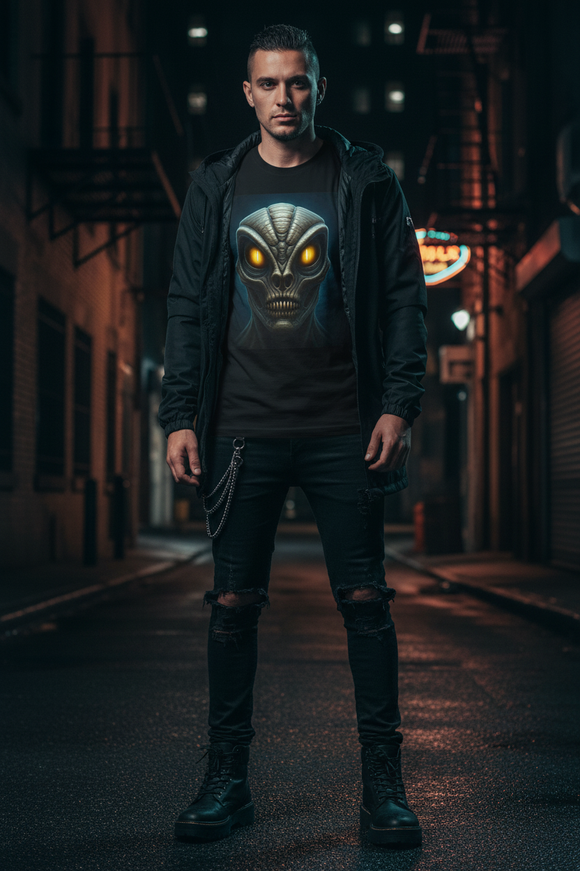 Alien Face Graphic T-Shirt | Sci-Fi UFO Unisex Tee