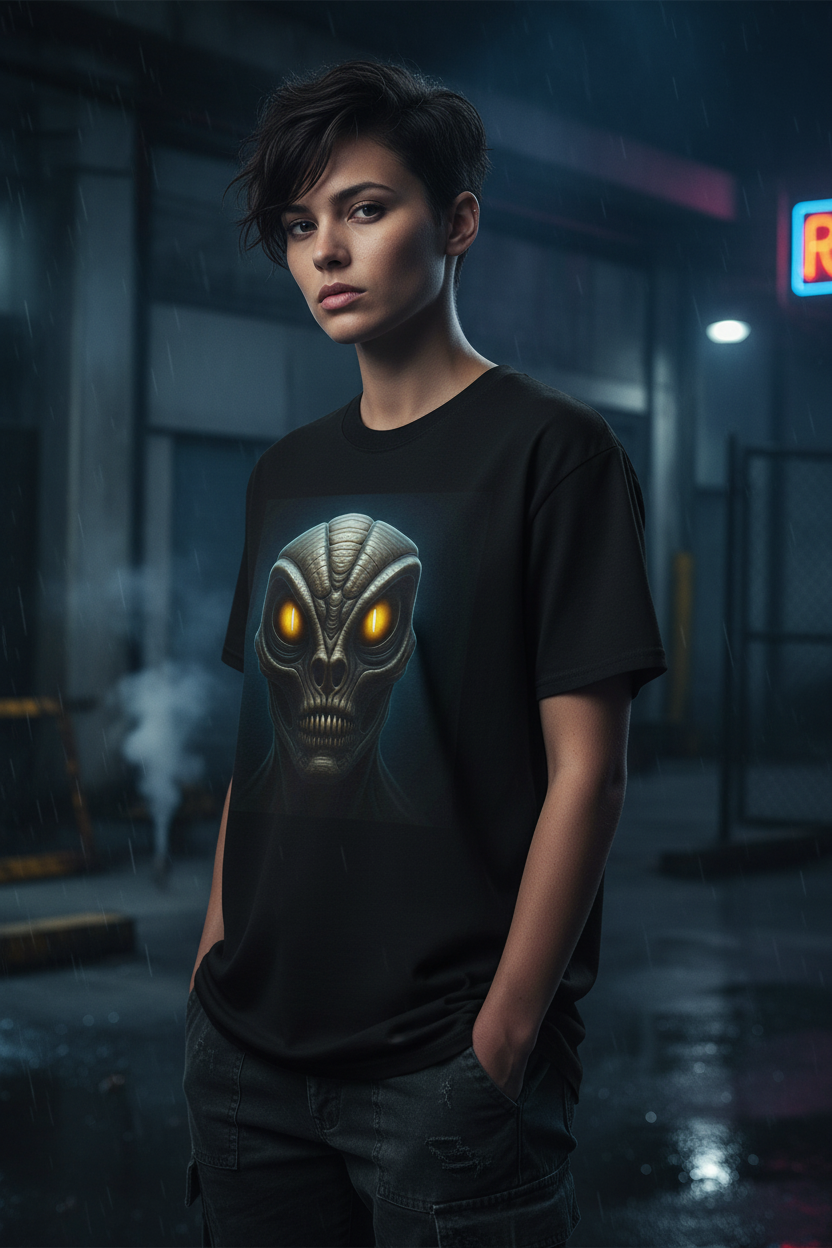 Alien Face Graphic T-Shirt | Sci-Fi UFO Unisex Tee