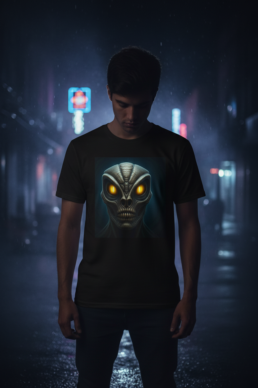 Alien Face Graphic T-Shirt | Sci-Fi UFO Unisex Tee