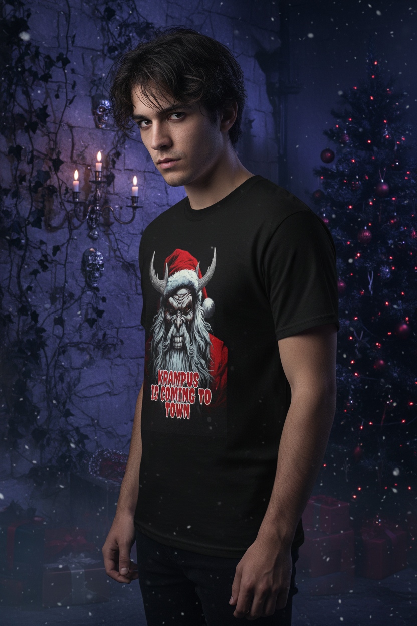 Krampus Is Coming to Town Graphic T-Shirt | Dark Holiday Unisex Tee