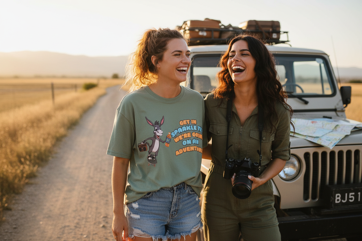 Get In Sparkle Tits We're Going on an Adventure Funny Graphic T-Shirt