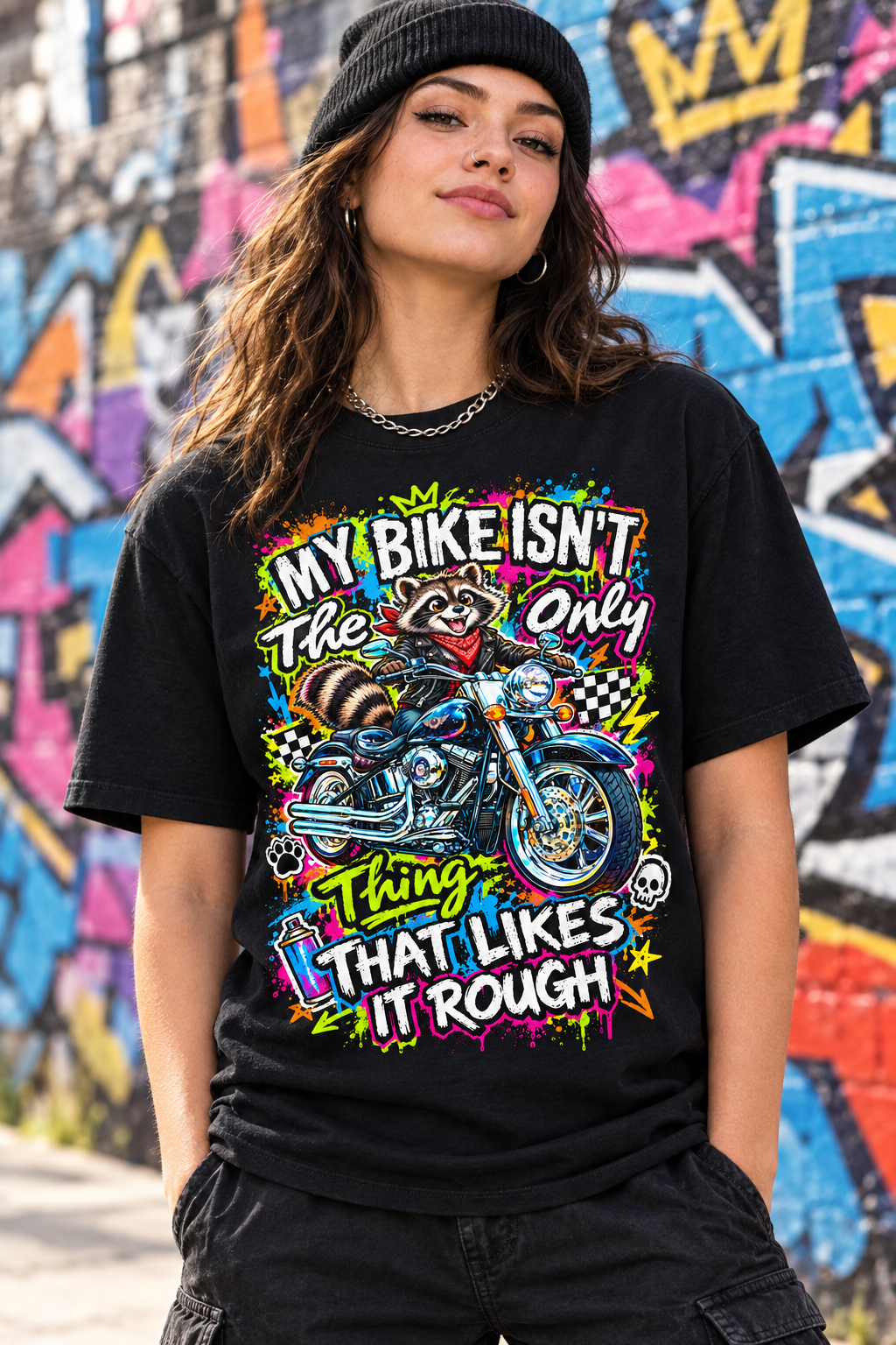 Motorcycle Raccoon Graphic Tee — Retro Biker Ride Design
