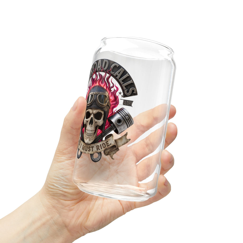 Skull Rider 16oz Glass Sipper with Bamboo Lid — Biker Garage Drinkware