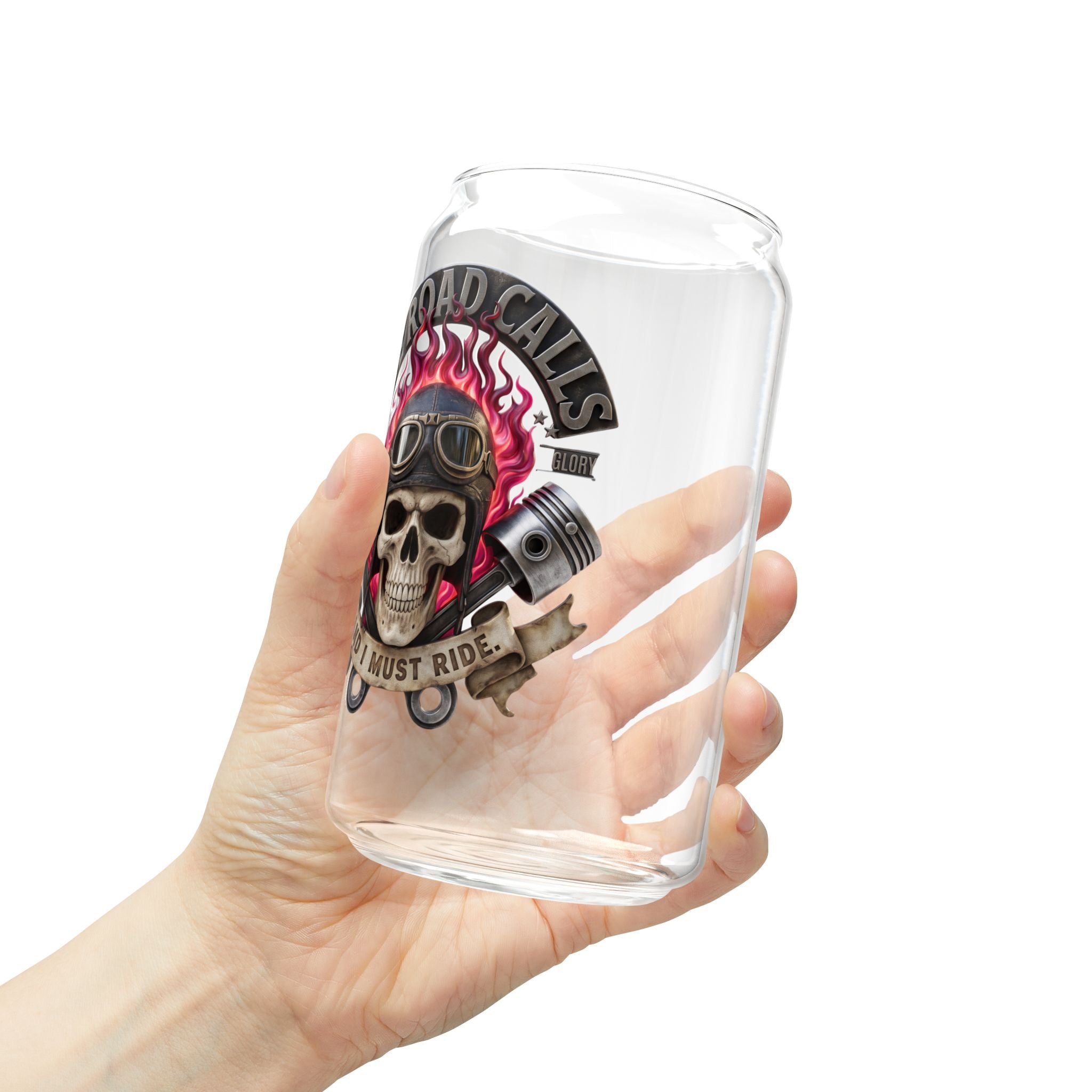 Skull Rider 16oz Glass Sipper with Bamboo Lid — Biker Garage Drinkware