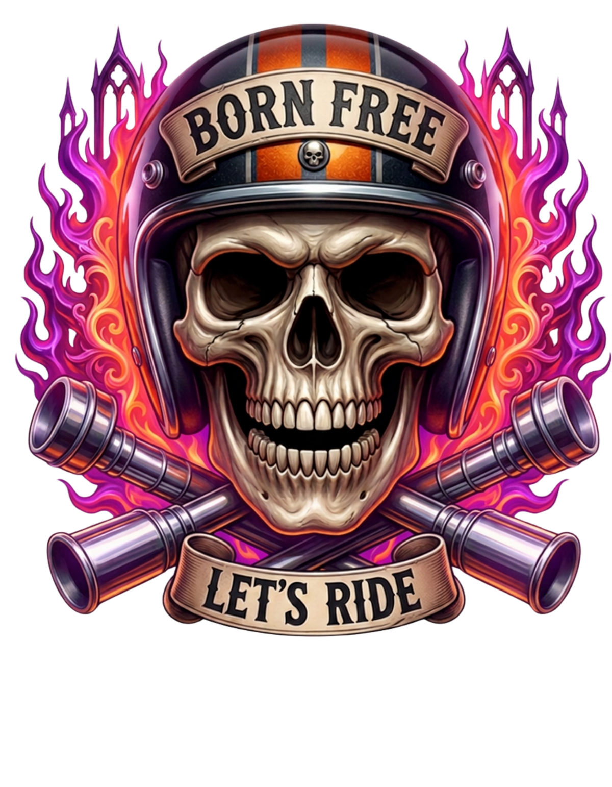 Born Free T-Shirt – Skull & Flames Biker Graphic Tee | Motorcycle Rider Gift
