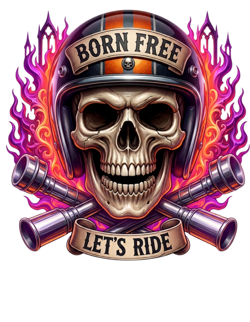 Born Free T-Shirt – Skull & Flames Biker Graphic Tee | Motorcycle Rider Gift
