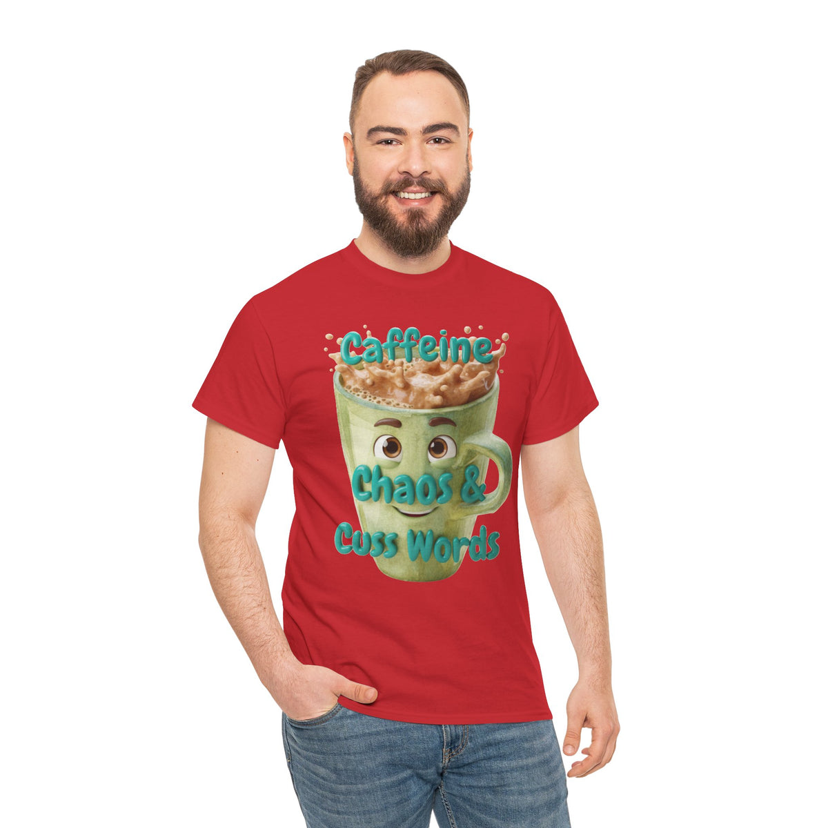 Caffeine, Chaos & Cuss Words Tee — Funny Coffee Mug Graphic T-Shirt