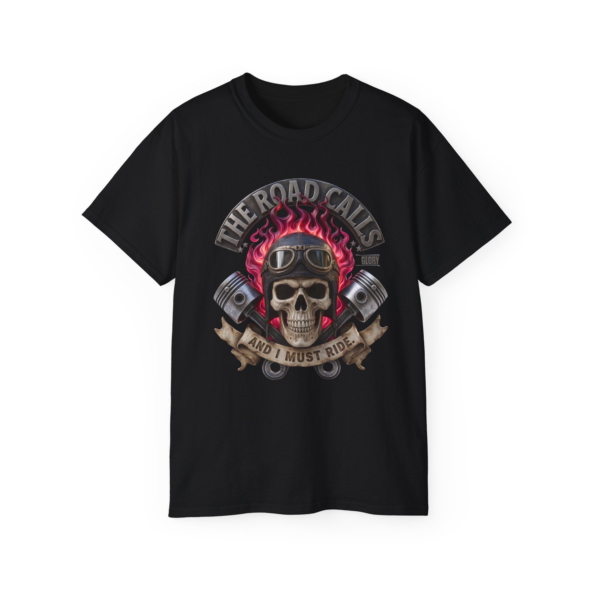 Motorcycle Skull T-Shirt — "The Road Calls and I Must Ride" Biker Tee