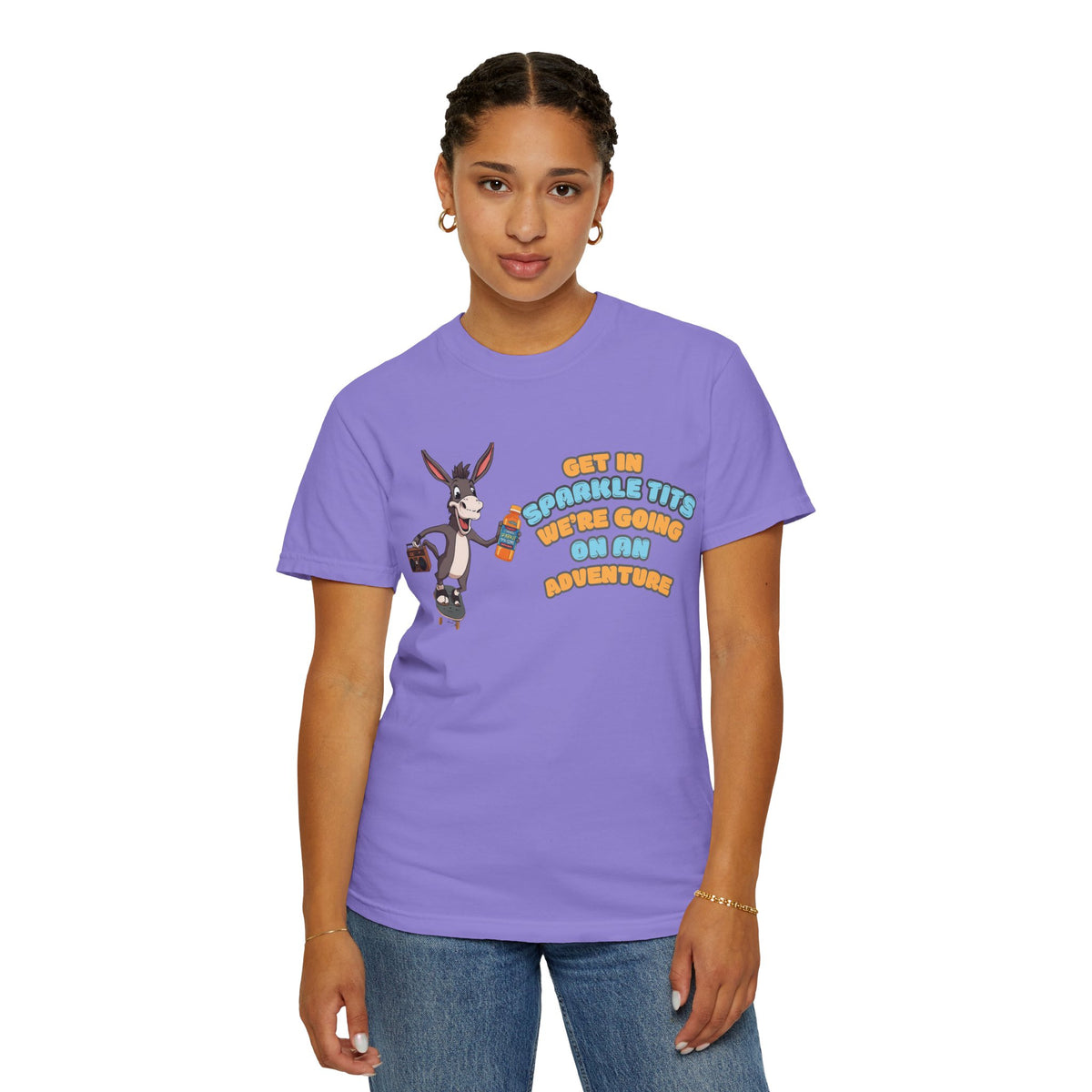 Get In Sparkle Tits We're Going on an Adventure Funny Graphic T-Shirt