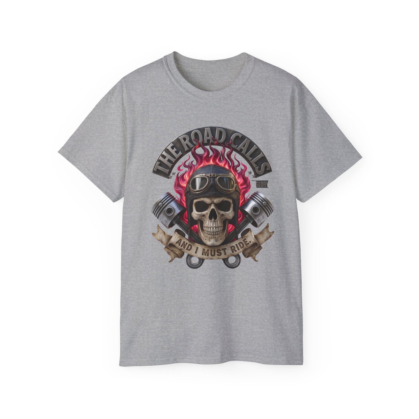 Motorcycle Skull T-Shirt — "The Road Calls and I Must Ride" Biker Tee