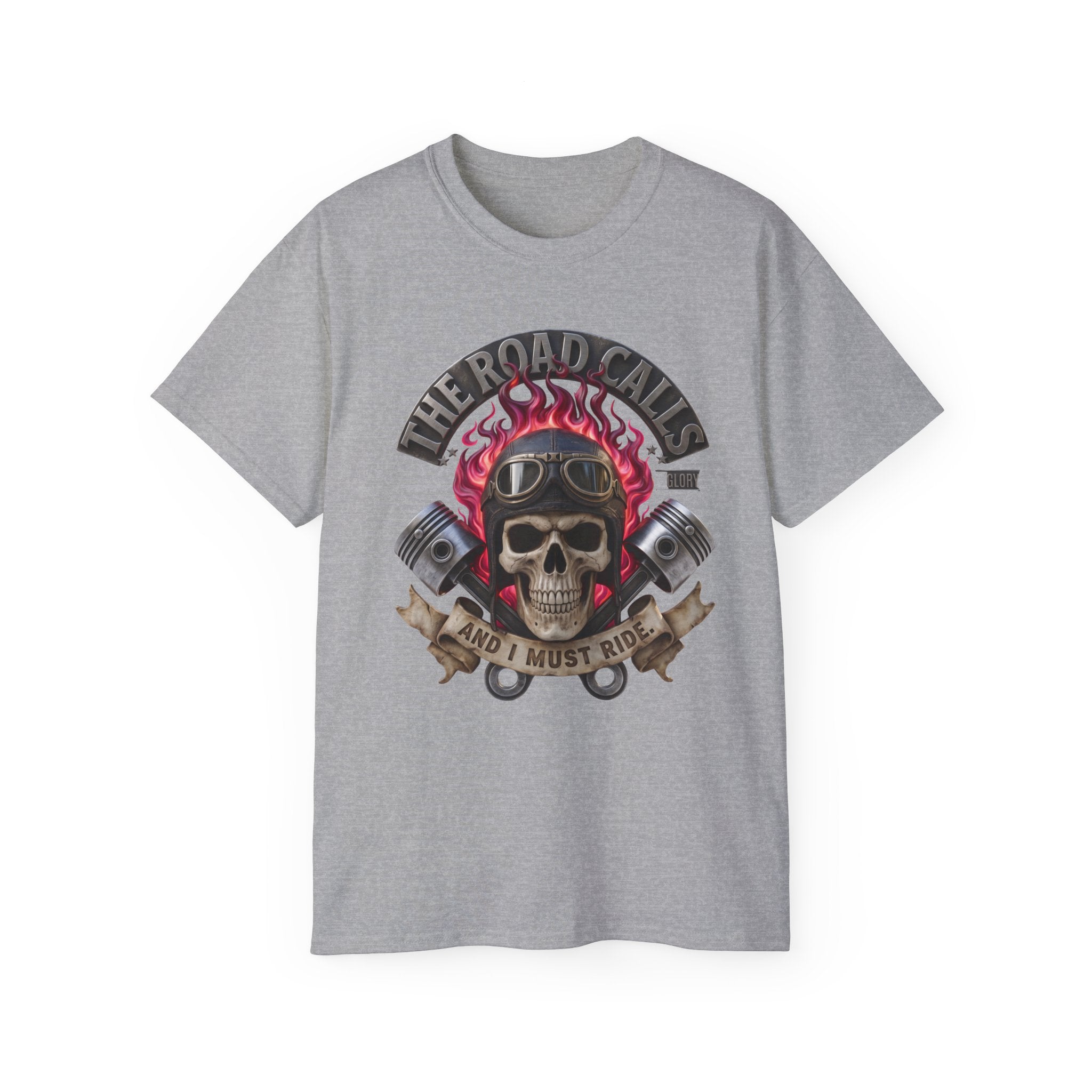Motorcycle Skull T-Shirt — "The Road Calls and I Must Ride" Biker Tee