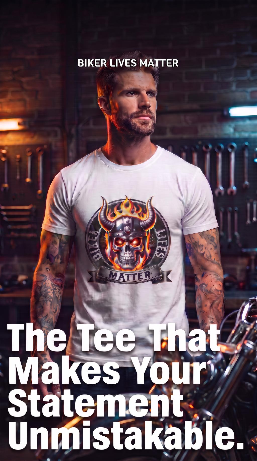 Biker Lives Matter Skull Tee – Flaming Helmet Graphic T‑Shirt