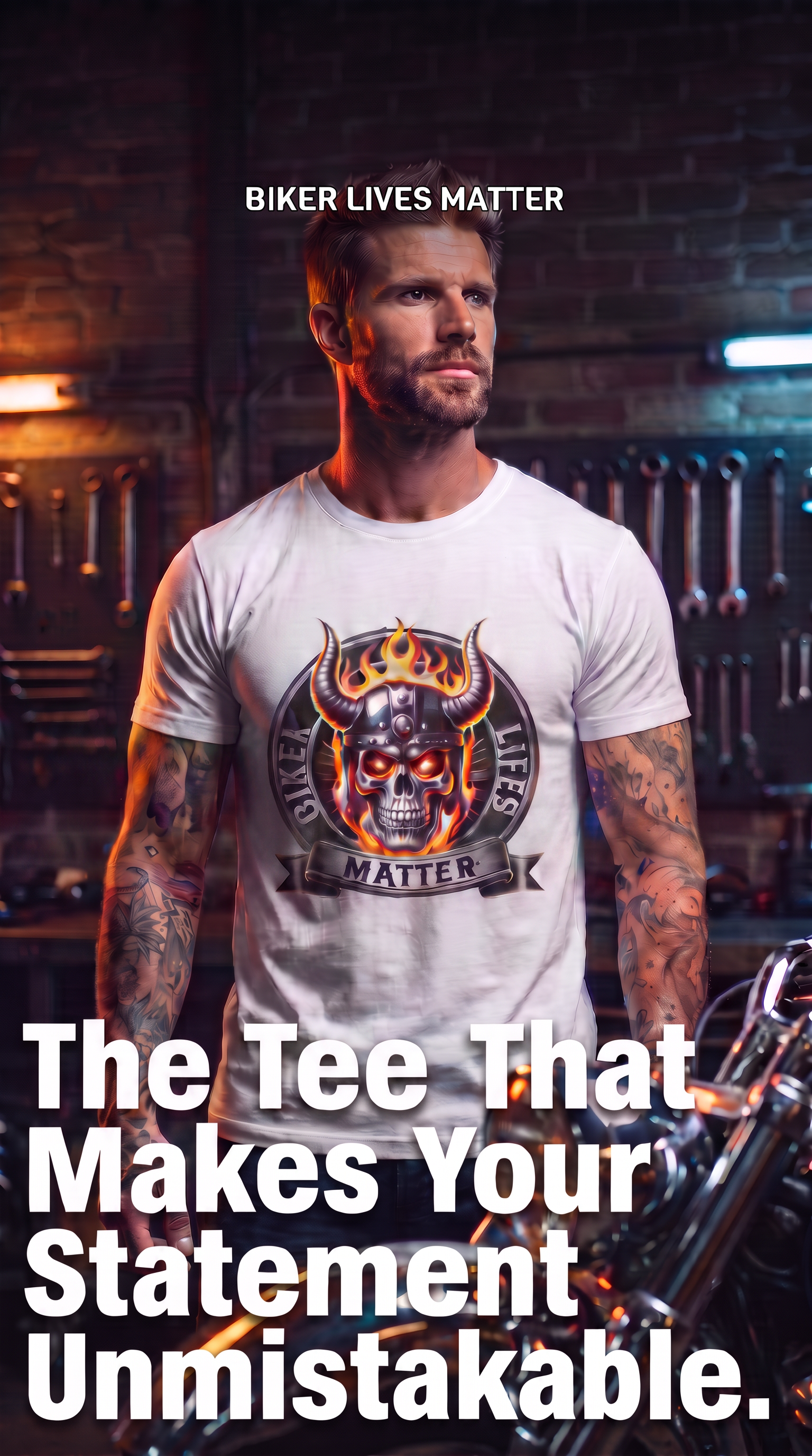 Biker Lives Matter Skull Tee – Flaming Helmet Graphic T‑Shirt