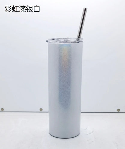 20oz Sublimation Blank Skinny Tumbler | Straight Stainless Steel Insulated Cup with Straw | DIY Custom Photo Gift