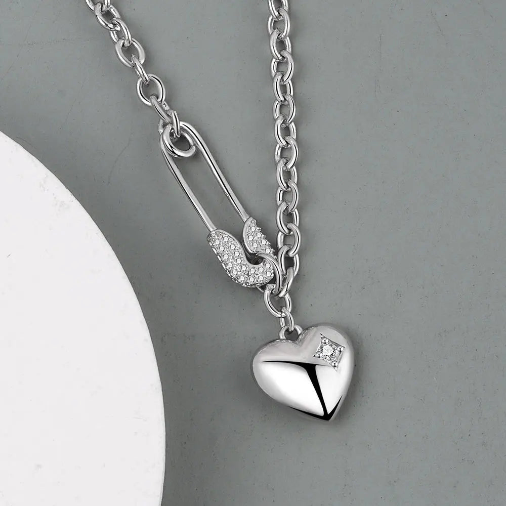 BFCLUB Silver Heart Clip Chain Choker Necklace – Trendy O‑Chain Gift
