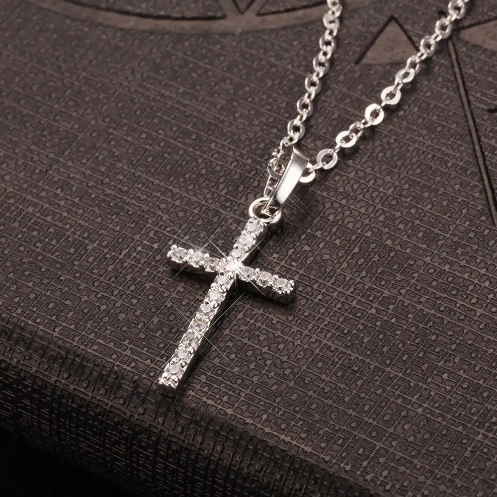 Gold & Black Crystal Cross Pendant Necklace – Unisex