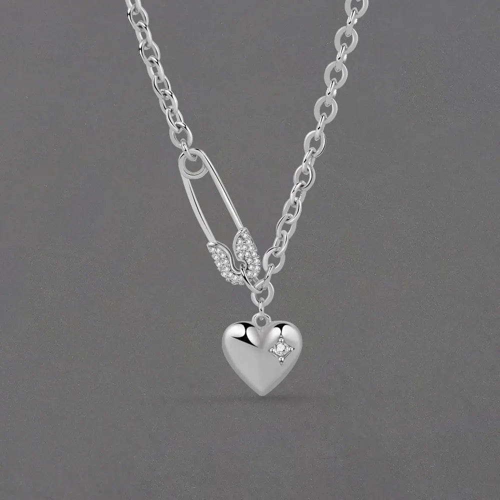 BFCLUB Silver Heart Clip Chain Choker Necklace – Trendy O‑Chain Gift