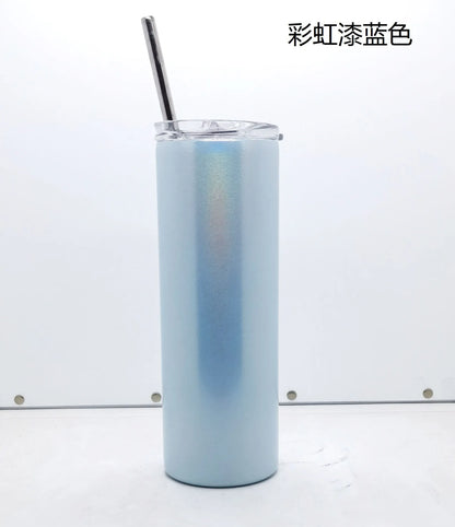 20oz Sublimation Blank Skinny Tumbler | Straight Stainless Steel Insulated Cup with Straw | DIY Custom Photo Gift