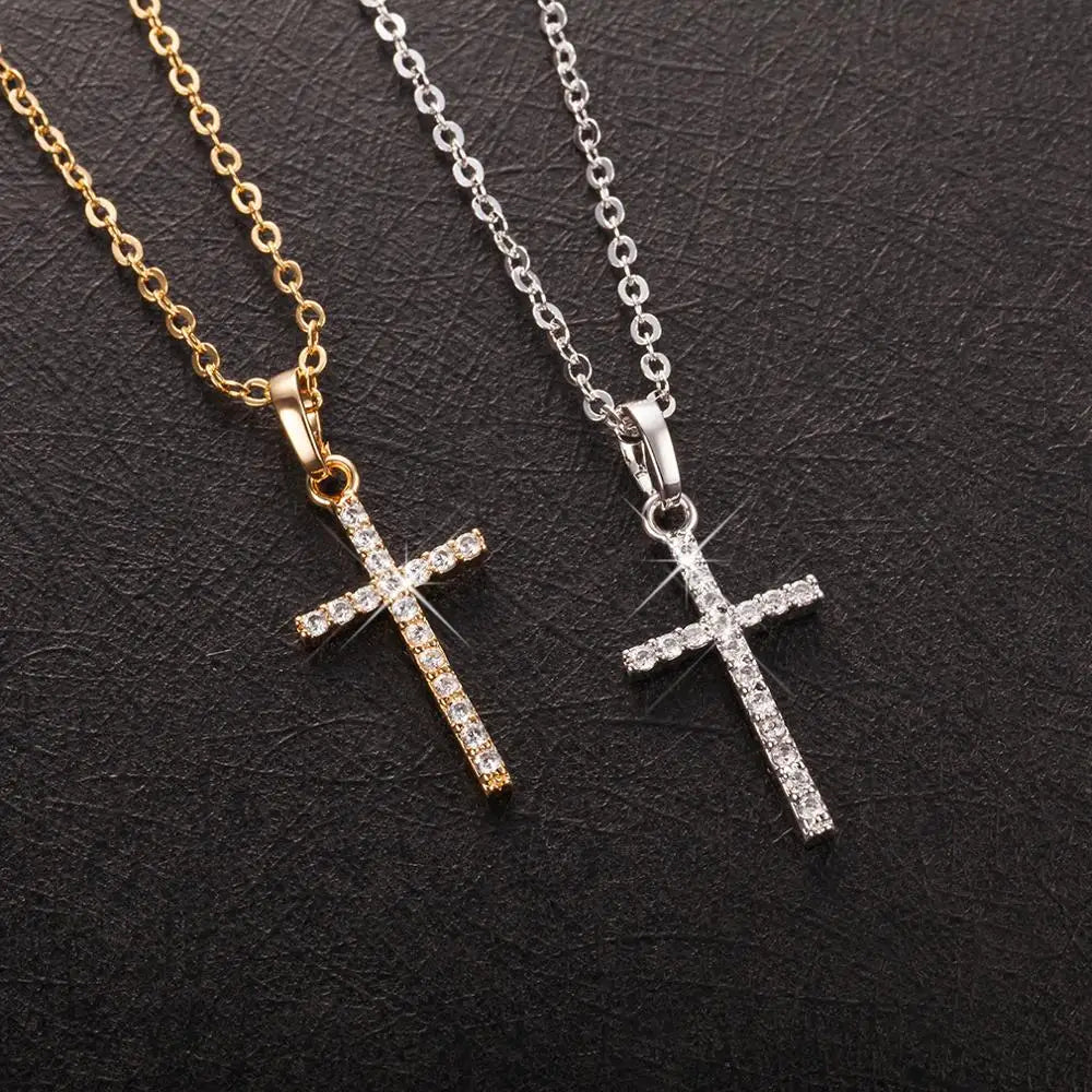 Gold & Black Crystal Cross Pendant Necklace – Unisex